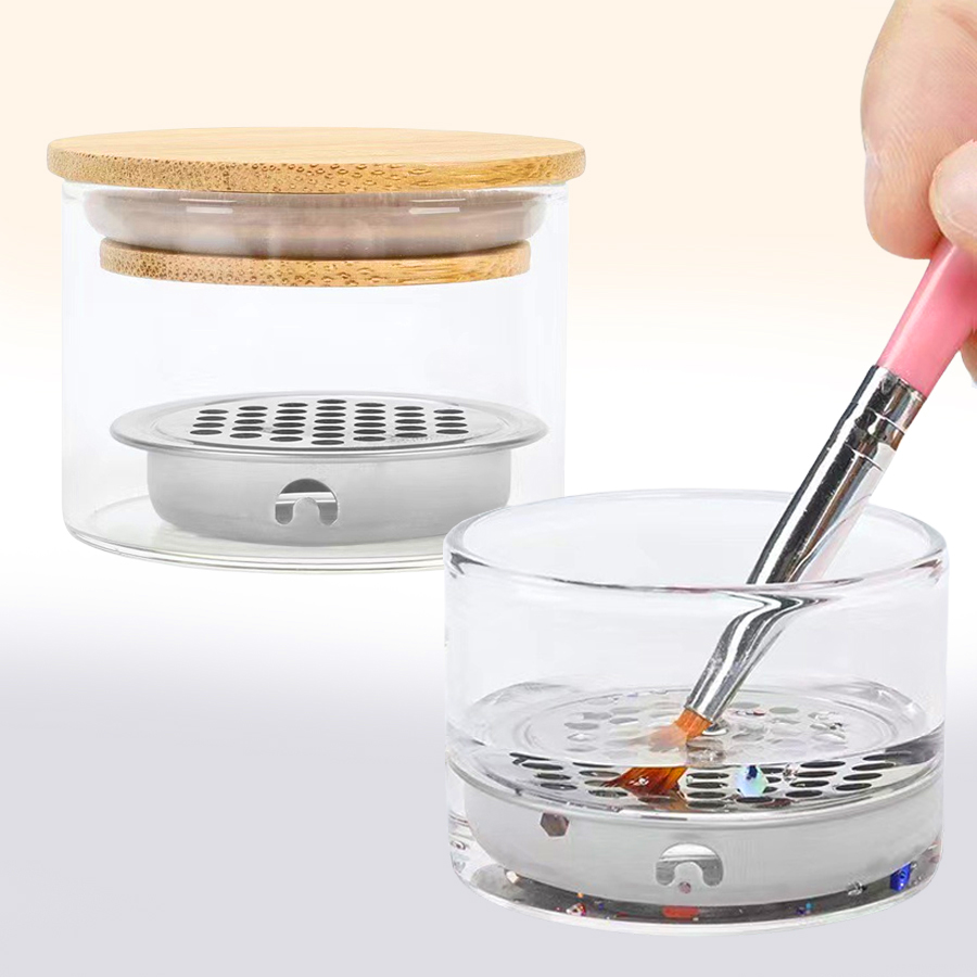 Dish Brush Bamboo - Nagelkunstborstels Wasbeker Nagelborstelreiniger Dappen Dish met